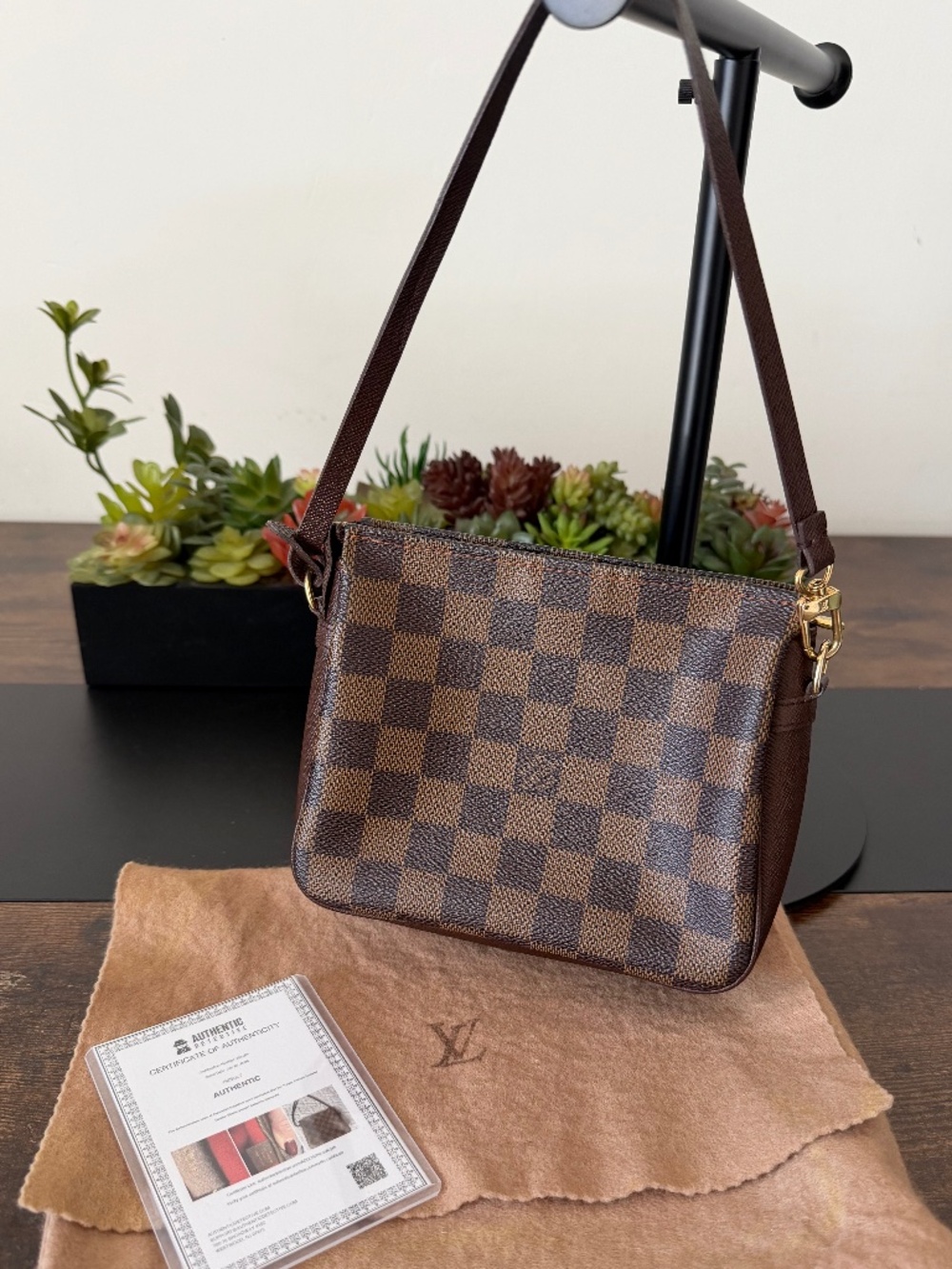 Louis Vuitton Damier Ebene Trousse Make Up Bag Pochette w/ COA + Dust Bag